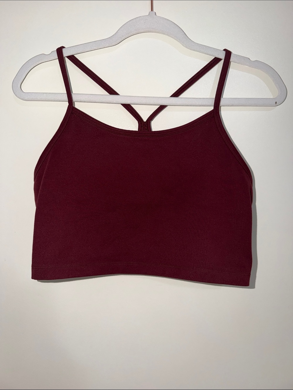 aerie Offline The Hugger Racerback Sports Bra in Burgundy | M